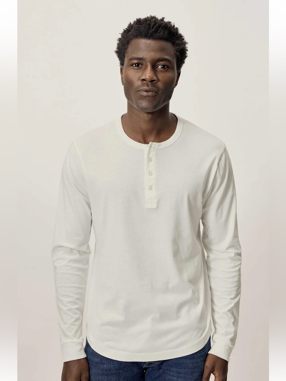 Buck Mason Pima Curved Hem Henley white XL like new